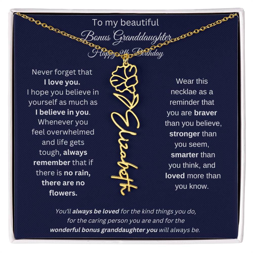 9th Birthday Bonus Granddaughter Gift | Personalized Flower Name Necklace