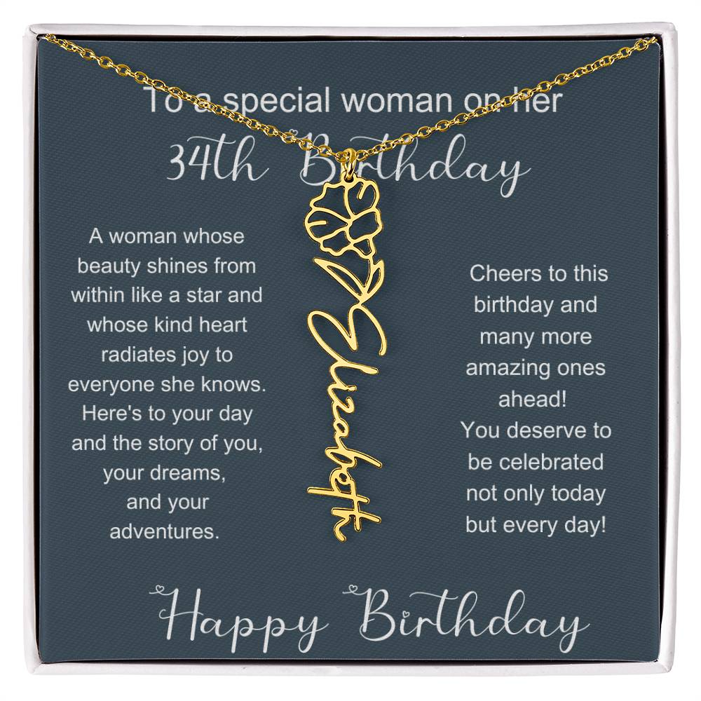 To A Special Woman On Her 34th Birthday | Flower Name Necklace