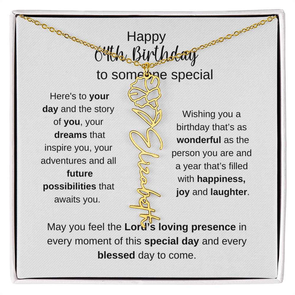 Happy 64th Birthday To Someone Special - Flower Name Necklace