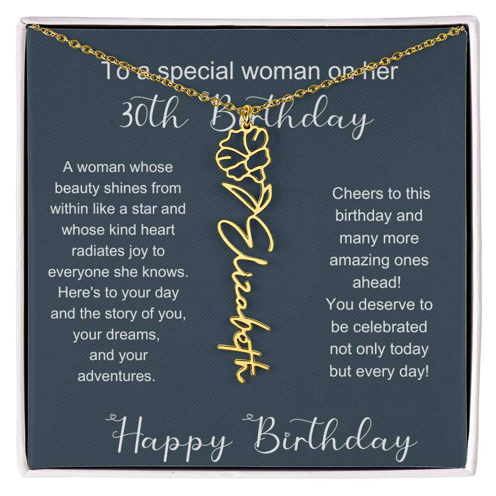 To A Special Woman On Her 30th Birthday | Flower Name Necklace