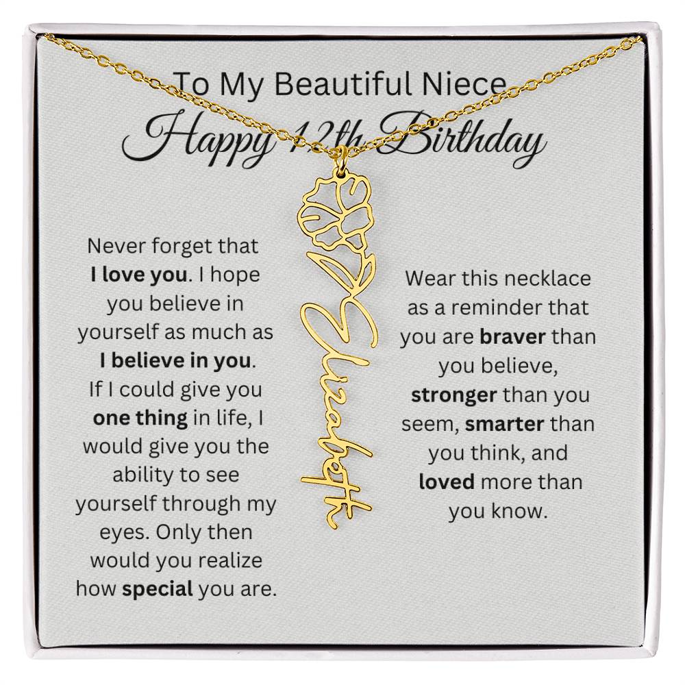 To My Beautiful Niece Happy 12th Birthday - Flower Name Necklace
