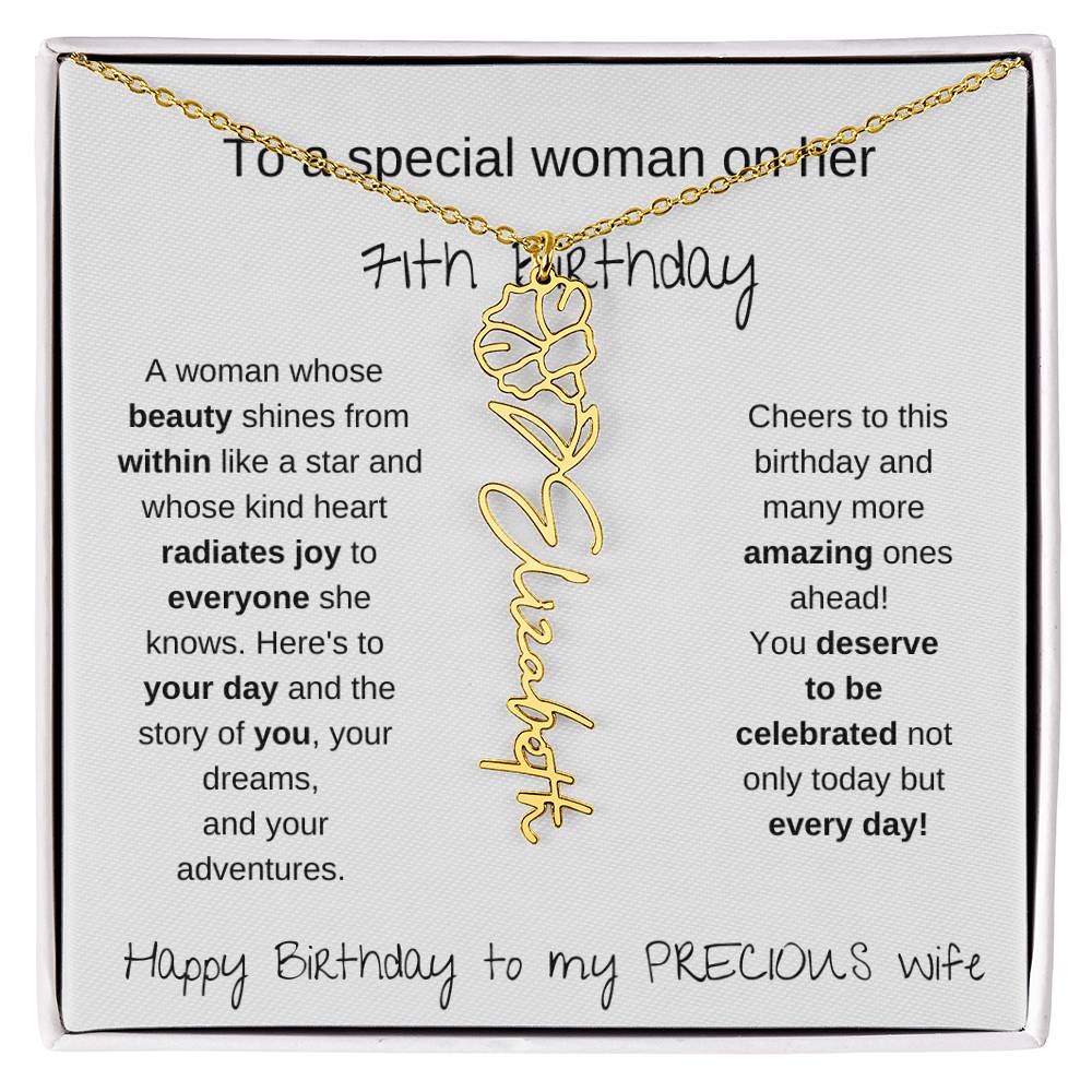 Happy 71th Birthday To My Precious Wife - Birthflower Necklace