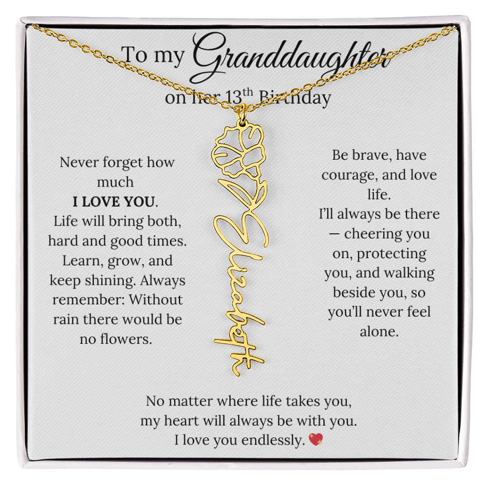 13th Birthday Gift For Granddaughter - Personalized Flower Name Necklace