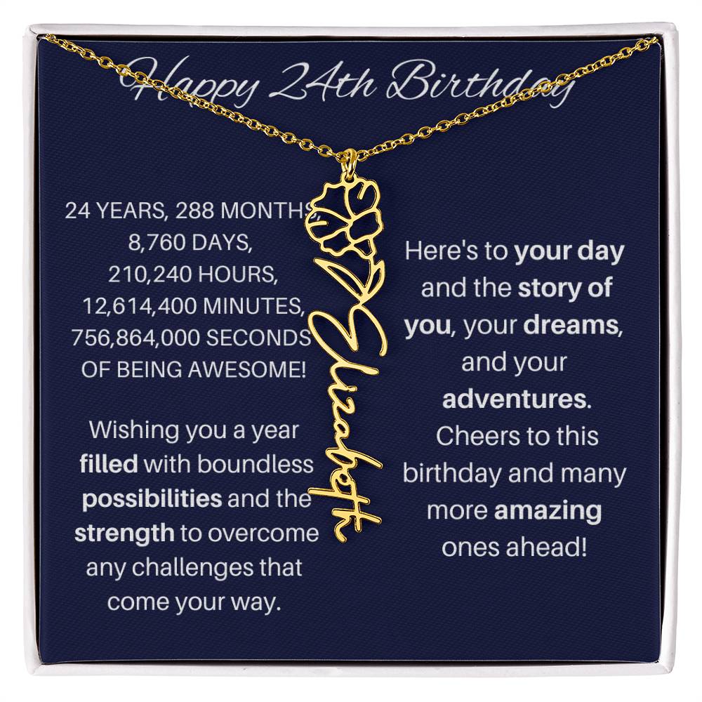 24th Birthday Birth Flower Necklace