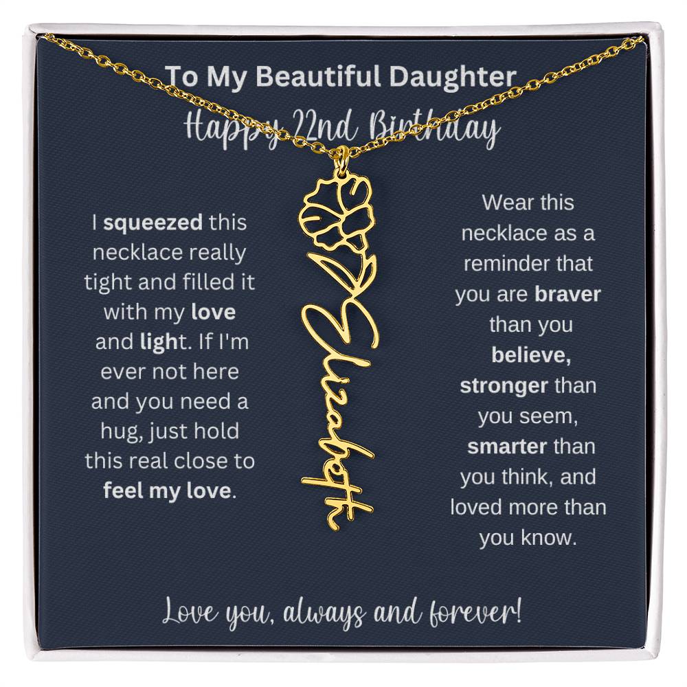 22nd Birthday Gift For My Beautiful Daughter | Personalized Flower Name Necklace