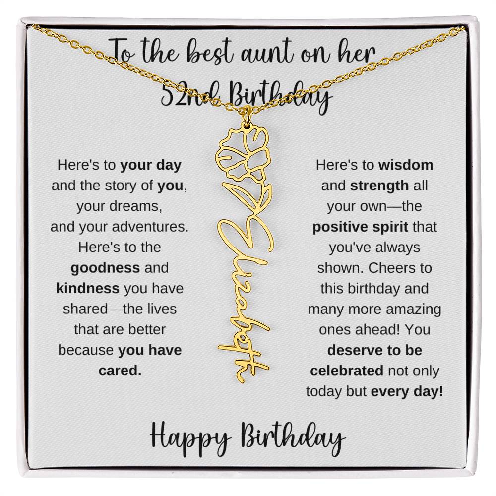 To The Best Aunt - Happy 52nd Birthday | Flower Name Necklace