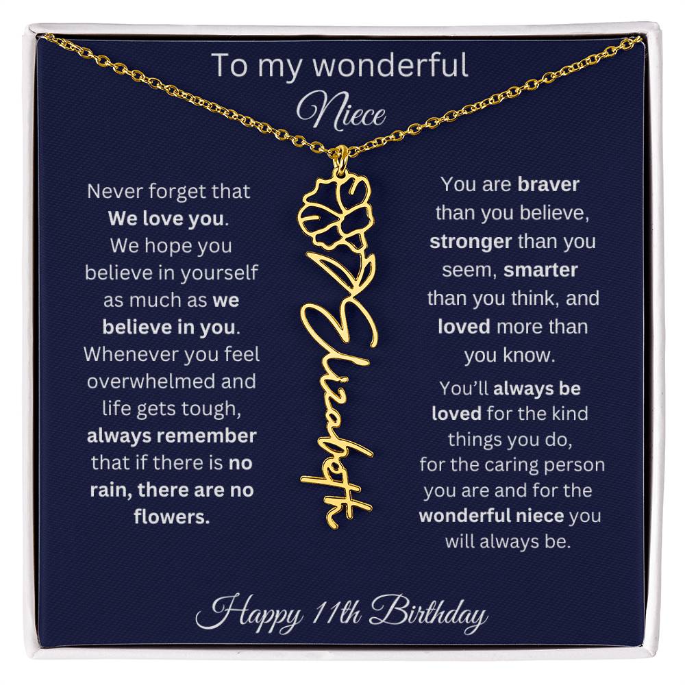 11th Birthday Gift For Niece - Personalized Birthmonth Flower Name Necklace