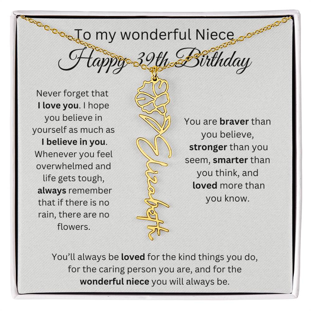To My Wonderful Niece Happy 39th Birthday - Flower Name Necklace