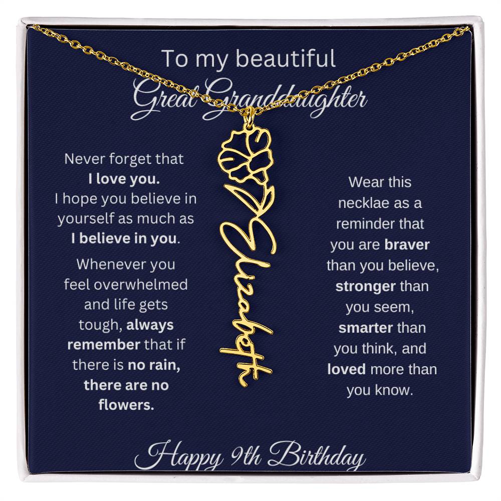 Personalized 9th Birthday Gift Great Granddaughter | Flower Name Necklace