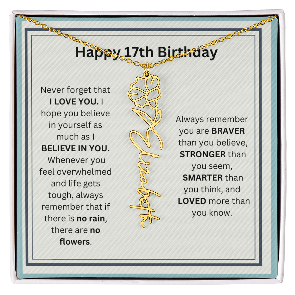 Personalized 17th Birthday Flower Name Necklace Gift