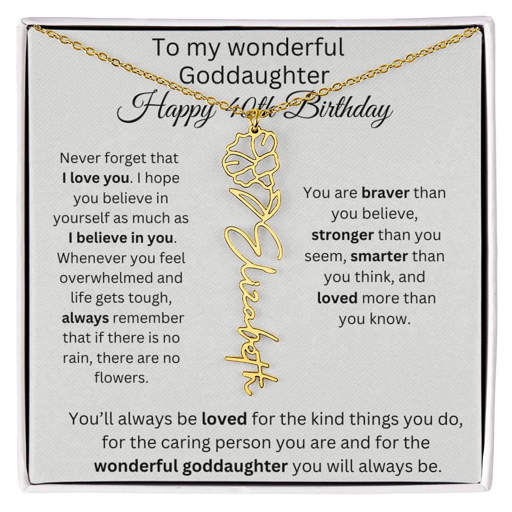 To My Wonderful Goddaughter - Happy 40th Birthday - Flower Name Necklace
