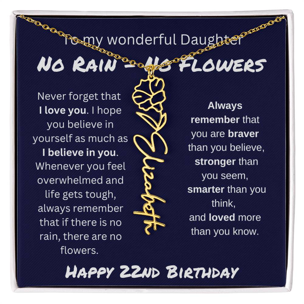 No Rain - No Flower | Happy 22nd Birthday | Flower Name Necklace