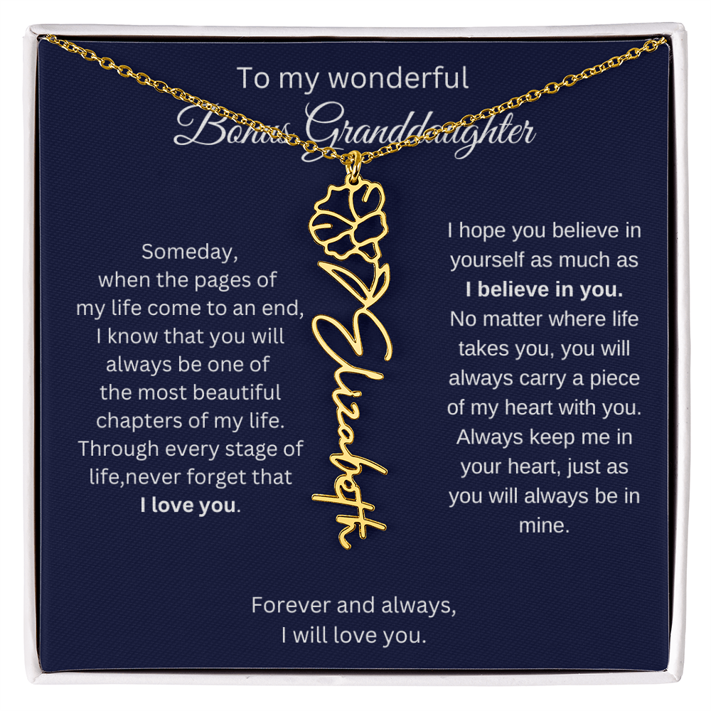 To My Bonus Granddaughter Jewelry Gift - Birth Flower Name Necklace