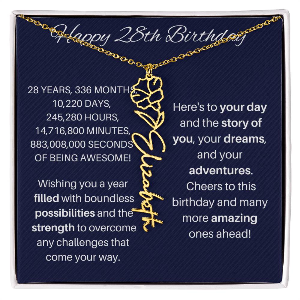 28th Birthday Birth Flower Necklace