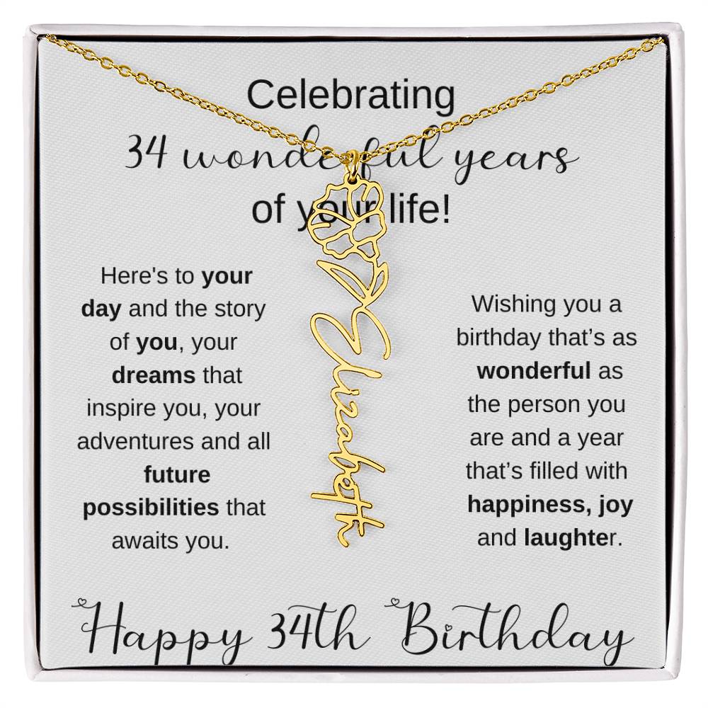 Happy 34th Birthday | Flower Name Necklace