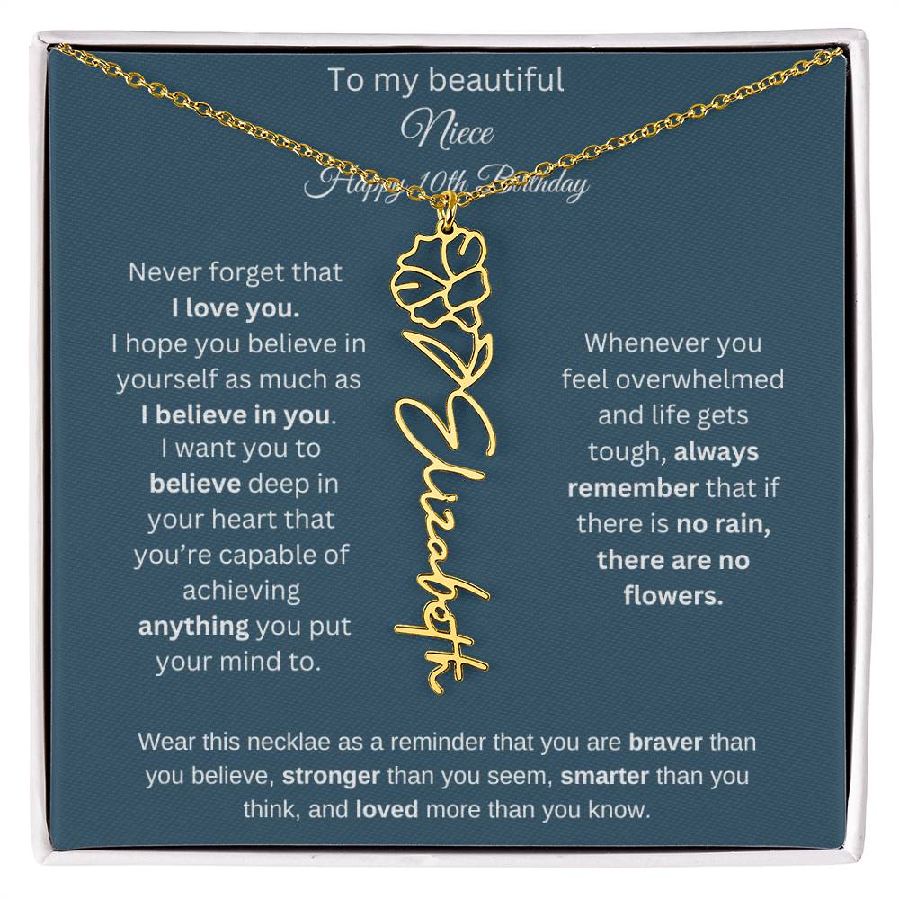 10th Birthday Name Birthflower Necklace Gift for Niece
