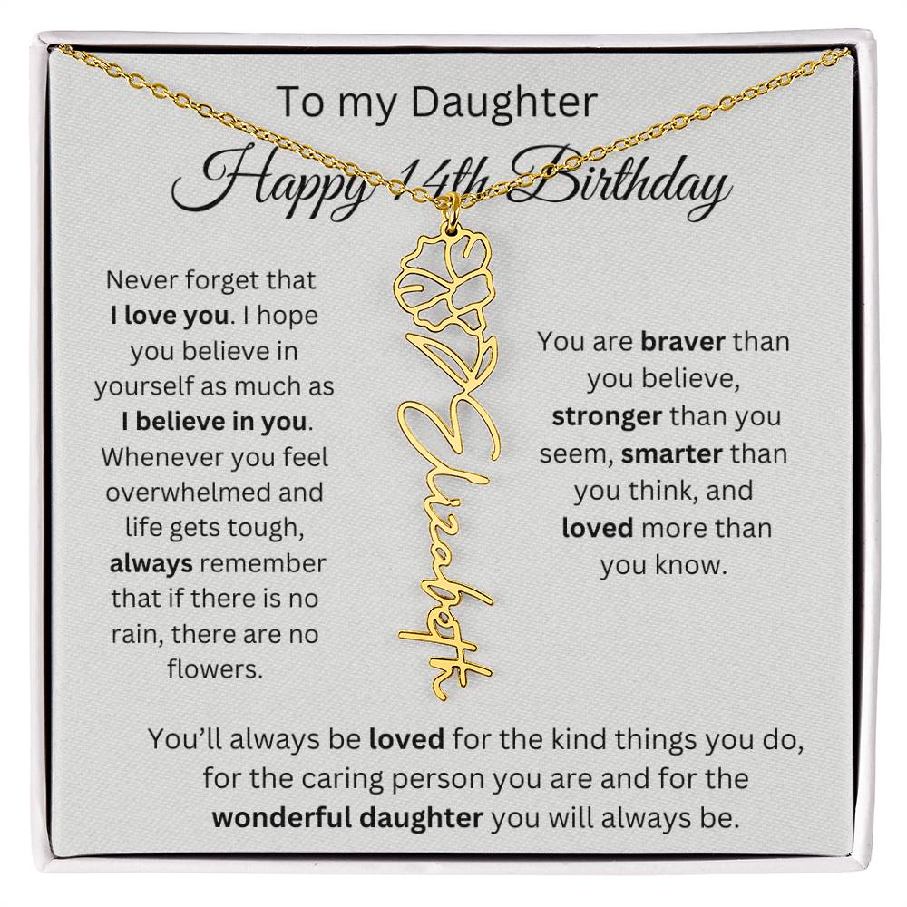 Happy 14th Birthday - Flower Name Necklace