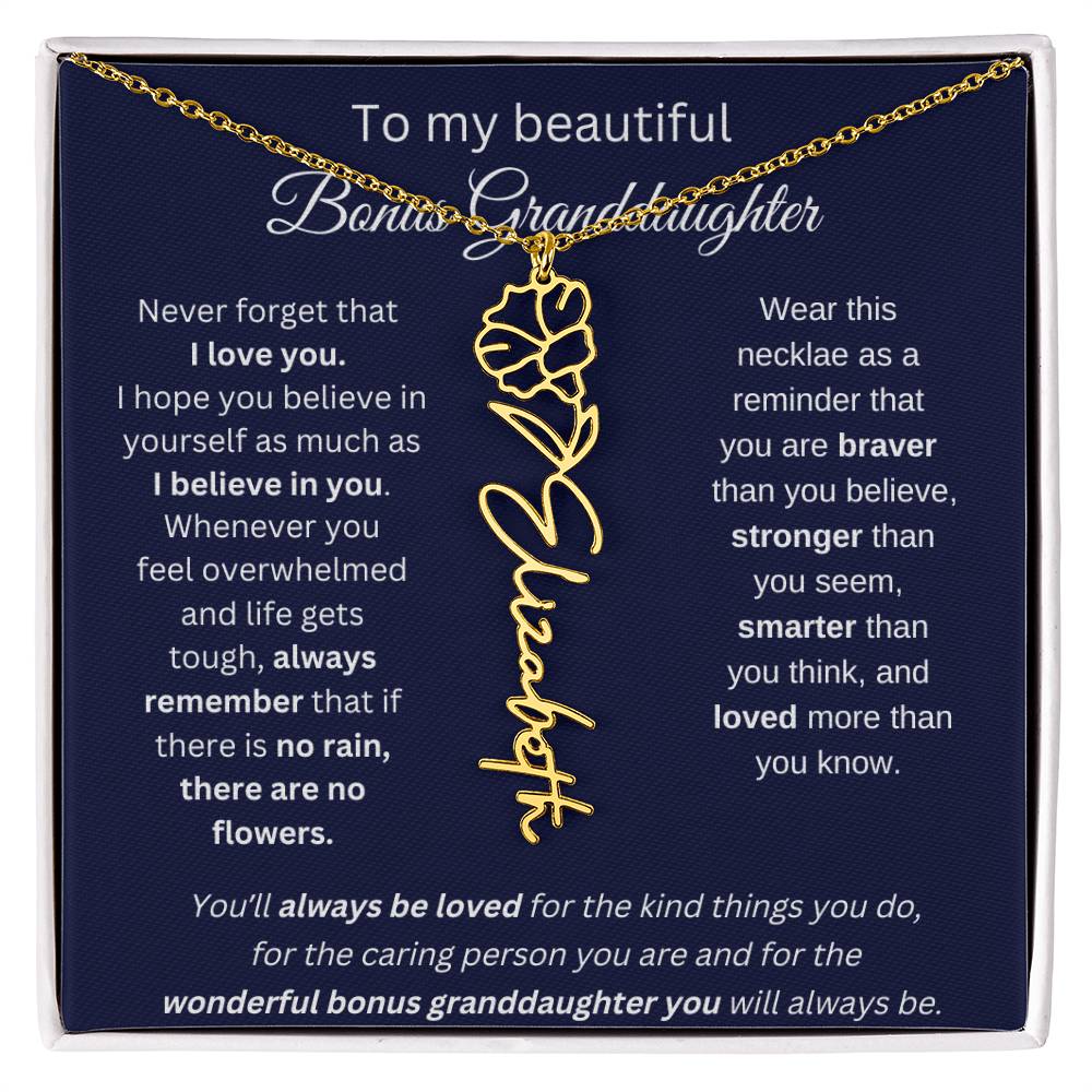 To My Beautiful Bonus Granddaughter | Never Forget That I Love You | Flower Name Necklace