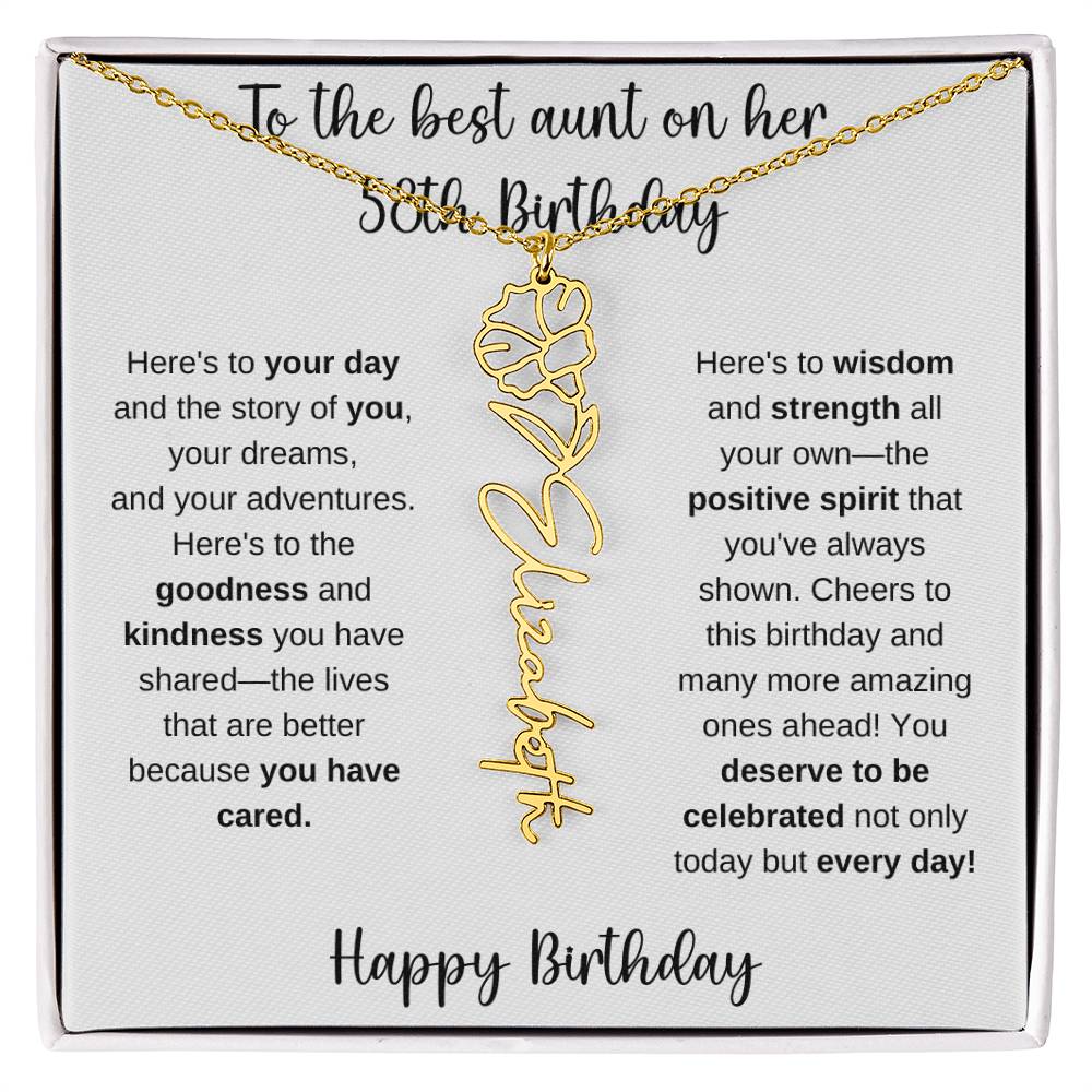 To The Best Aunt - Happy 58th Birthday | Flower Name Necklace