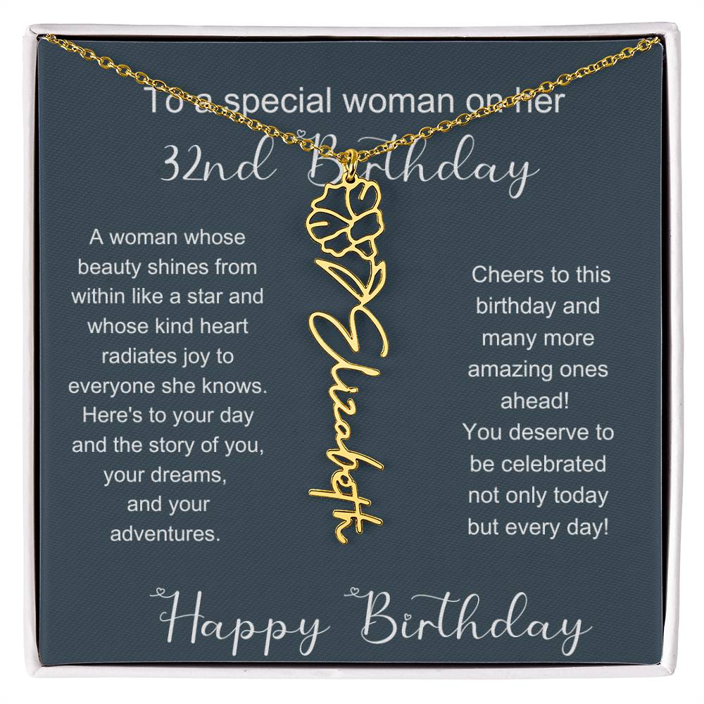 To A Special Woman On Her 32nd Birthday | Flower Name Necklace