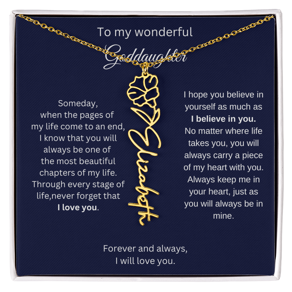 Luxury Goddaughter Gift - Birth Flower Name Necklace