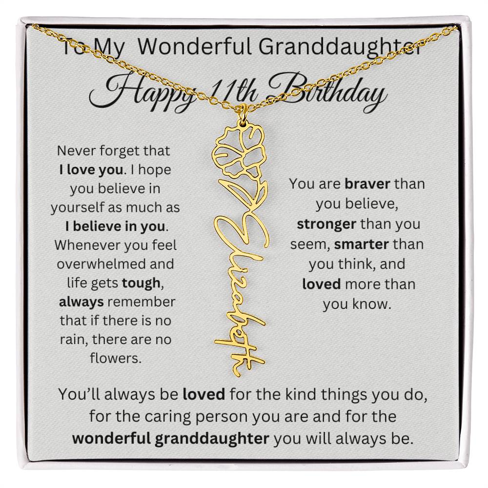 To My Wonderful Granddaughter - Happy 11th Birthday - Flower Name Necklace