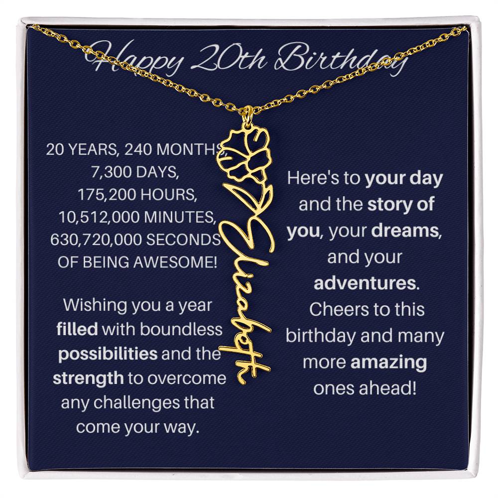 20th Birthday Birth Flower Necklace