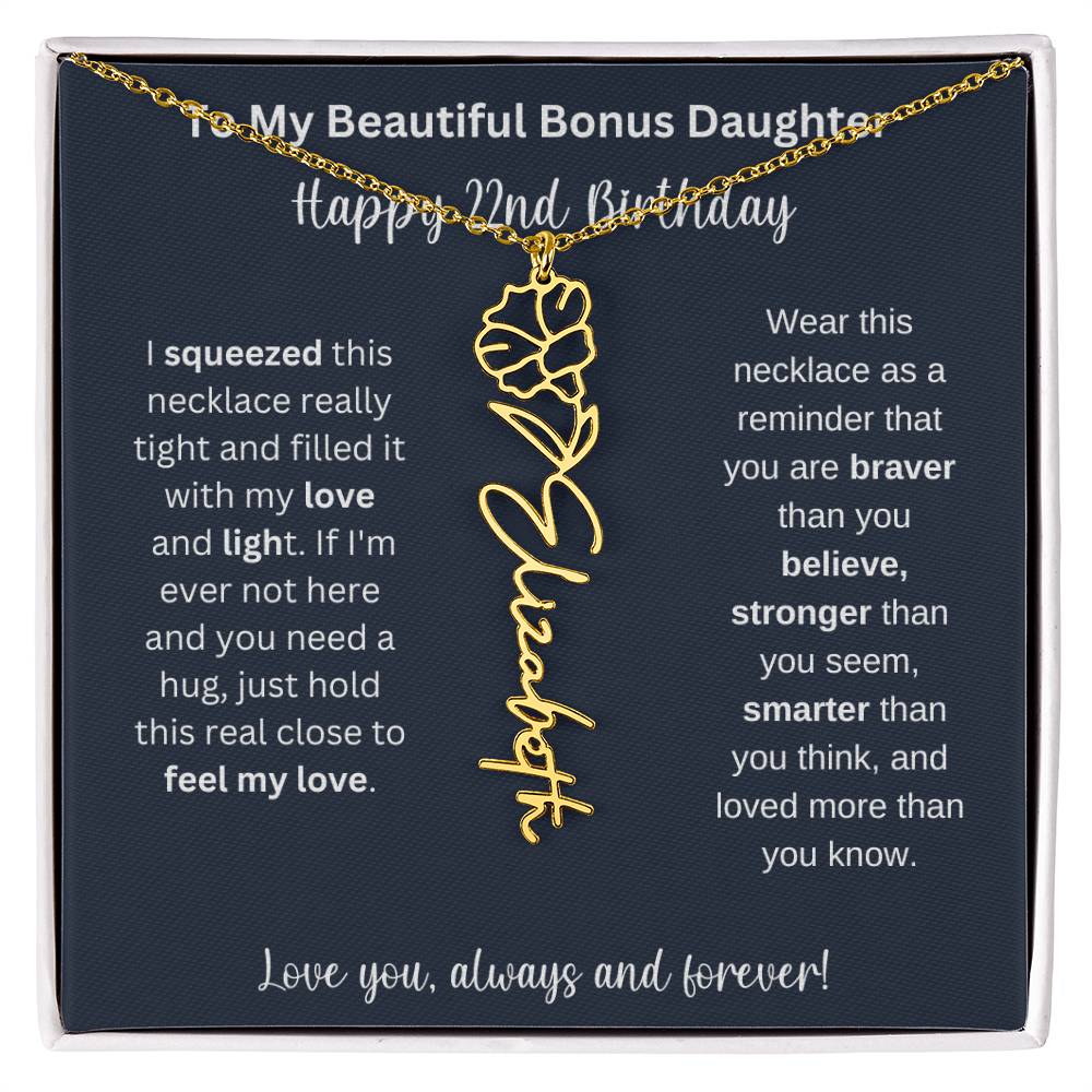 To My Beautiful Bonus Daughter | Happy 22nd Birthday | Flower Name Necklace