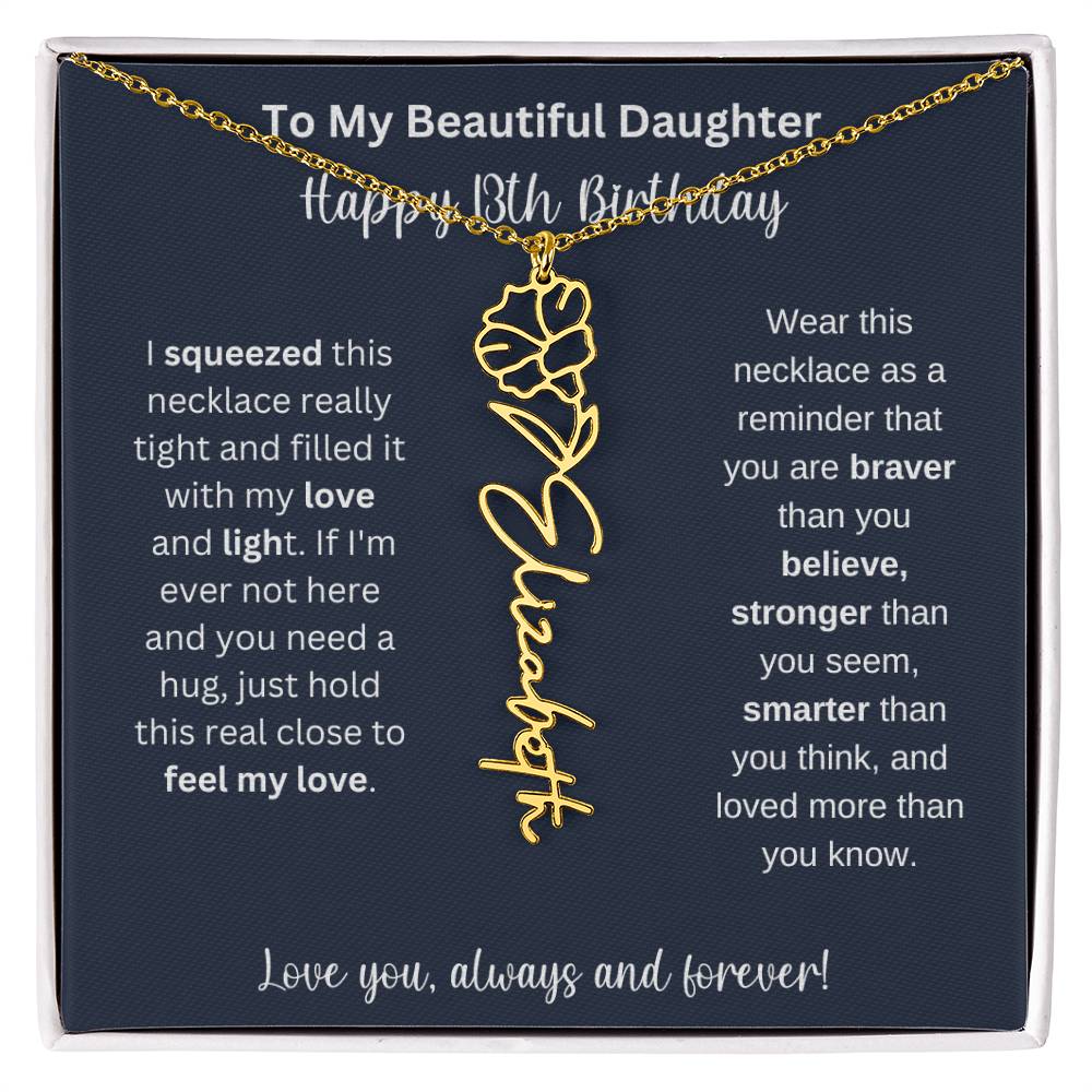 13th Birthday Gift For My Beautiful Daughter | Personalized Flower Name Necklace