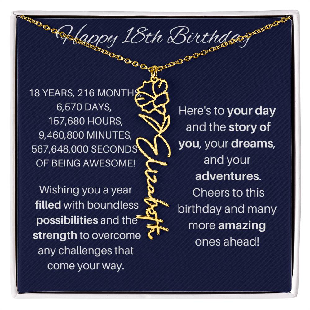 18th Birthday Birth Flower Necklace