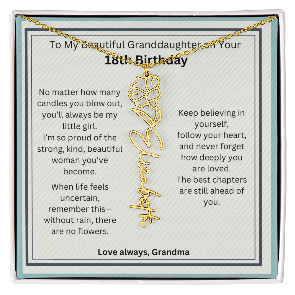 18th Birthday Gift for Granddaughter - Birth Flower Name Necklace