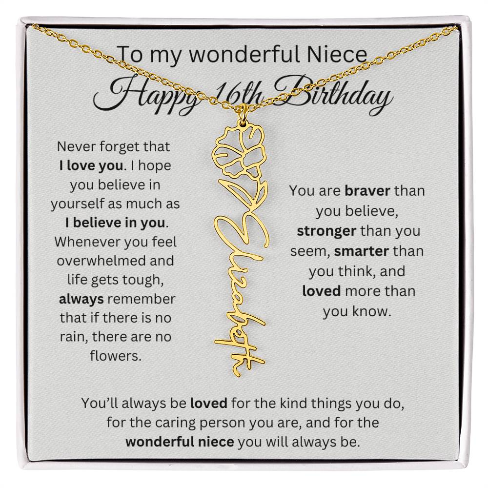 To My Wonderful Niece Happy 16th Birthday - Flower Name Necklace