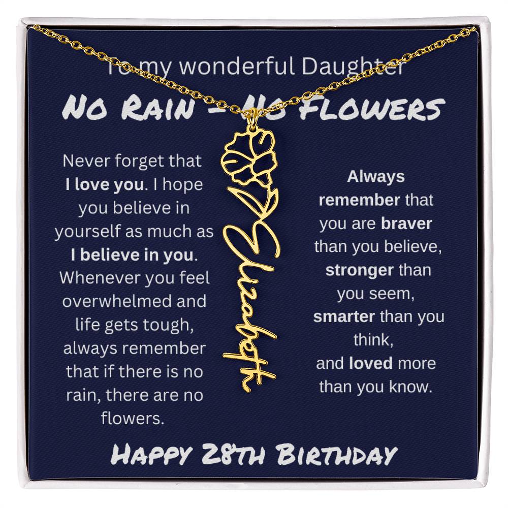 No Rain - No Flower | Happy 28th Birthday | Flower Name Necklace