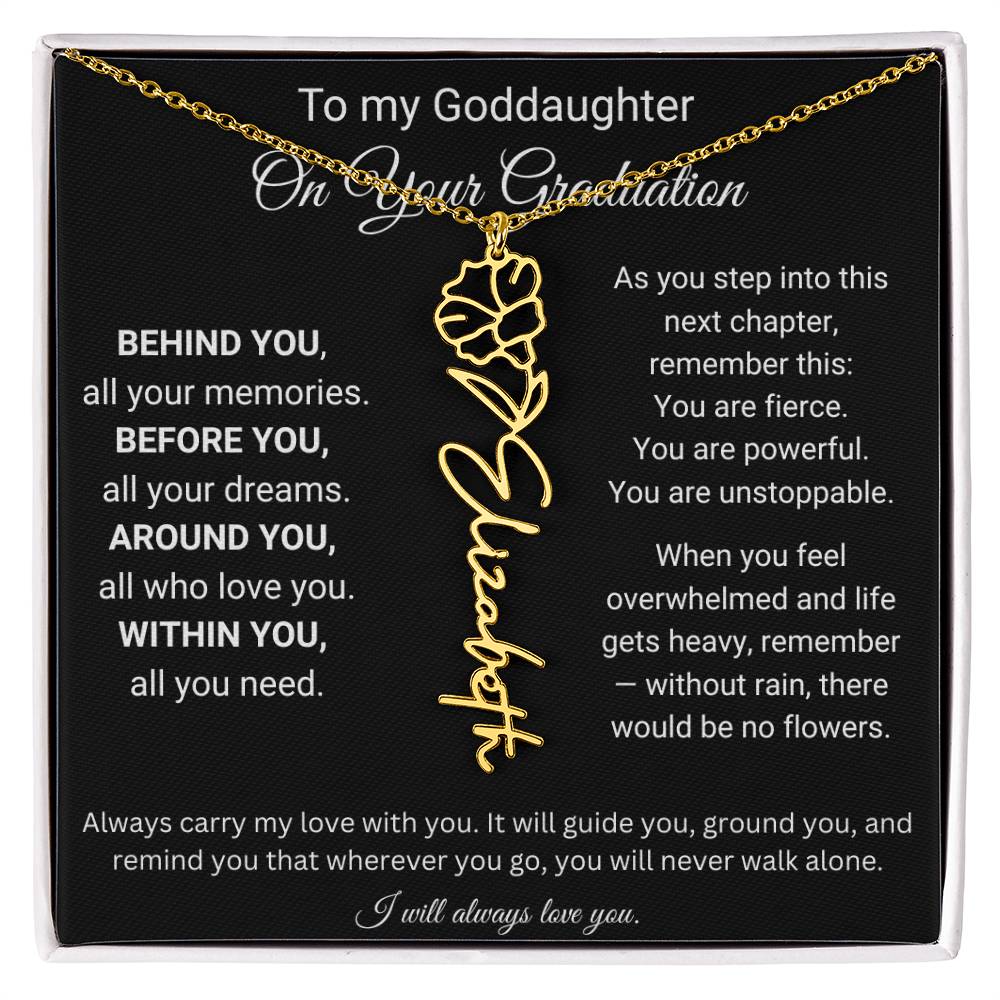 Birth Flower Name Necklace for Goddaughter Graduation