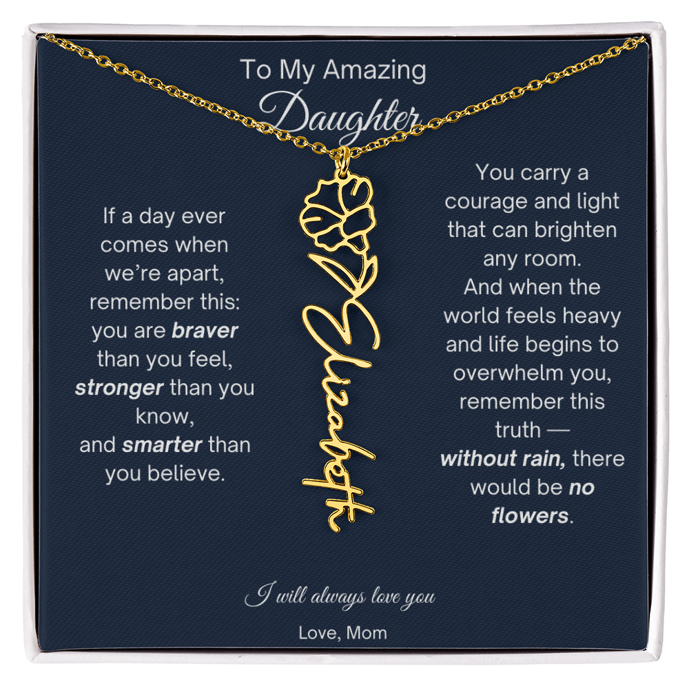 Daughter Necklace from Mom - Birth Flower Name Necklace