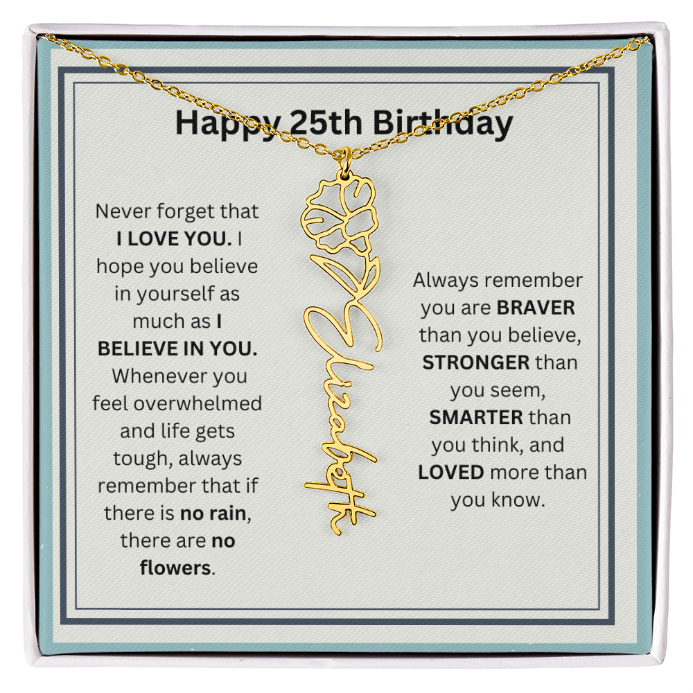 Personalized 25th Birthday Flower Name Necklace Gift