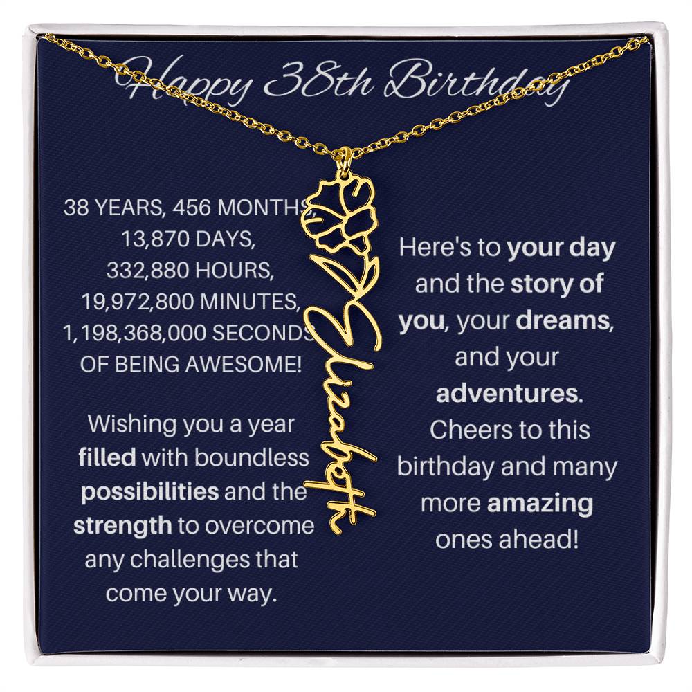 38th Birthday Birth Flower Necklace