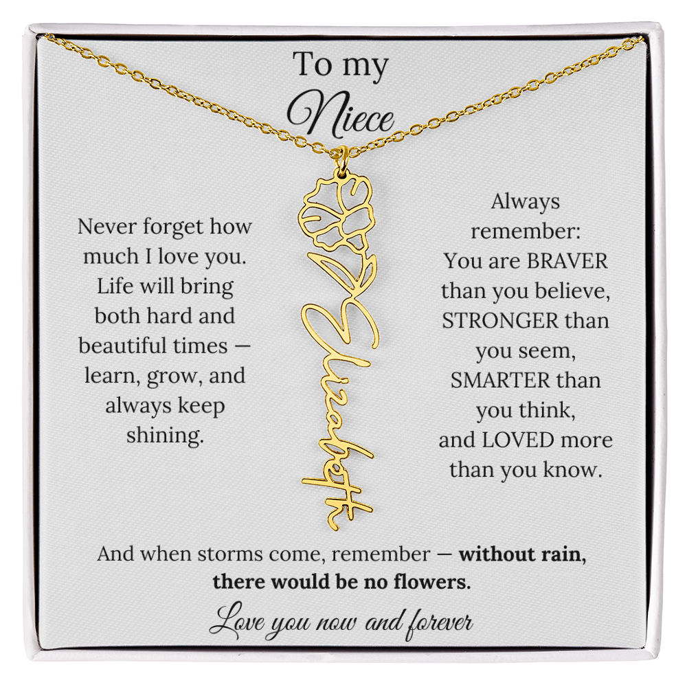 To My Niece Birth Flower Name Necklace From Aunt