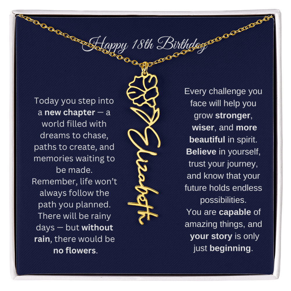 18th Birthday Birth Flower Name Necklace