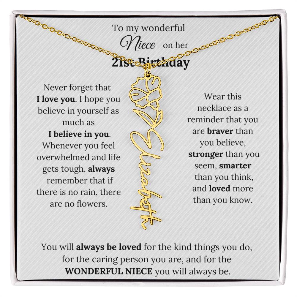 To My Wonderful Niece Happy 21st Birthday | Flower Name Necklace