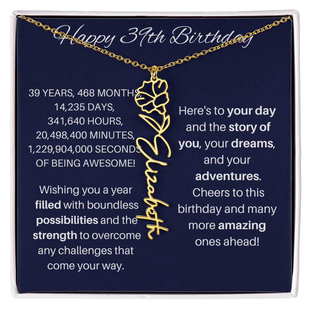 39th Birthday Birth Flower Necklace