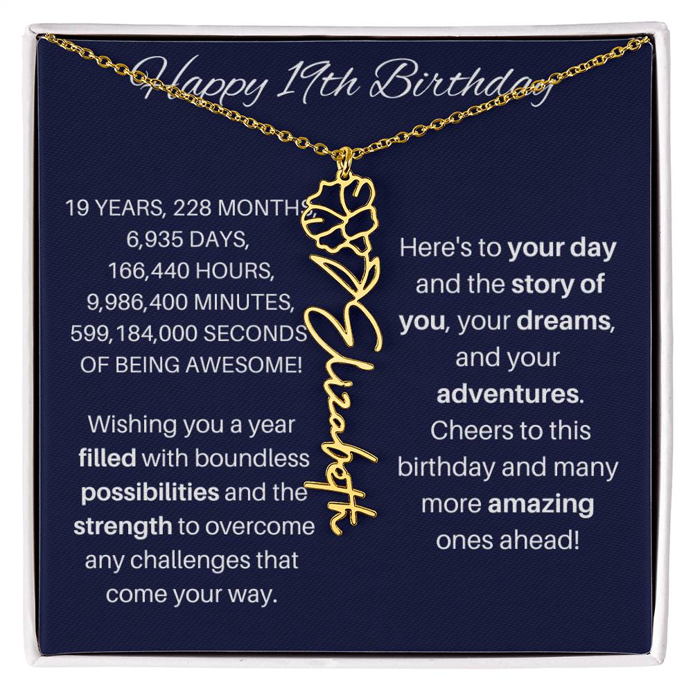 19th Birthday Birth Flower Necklace