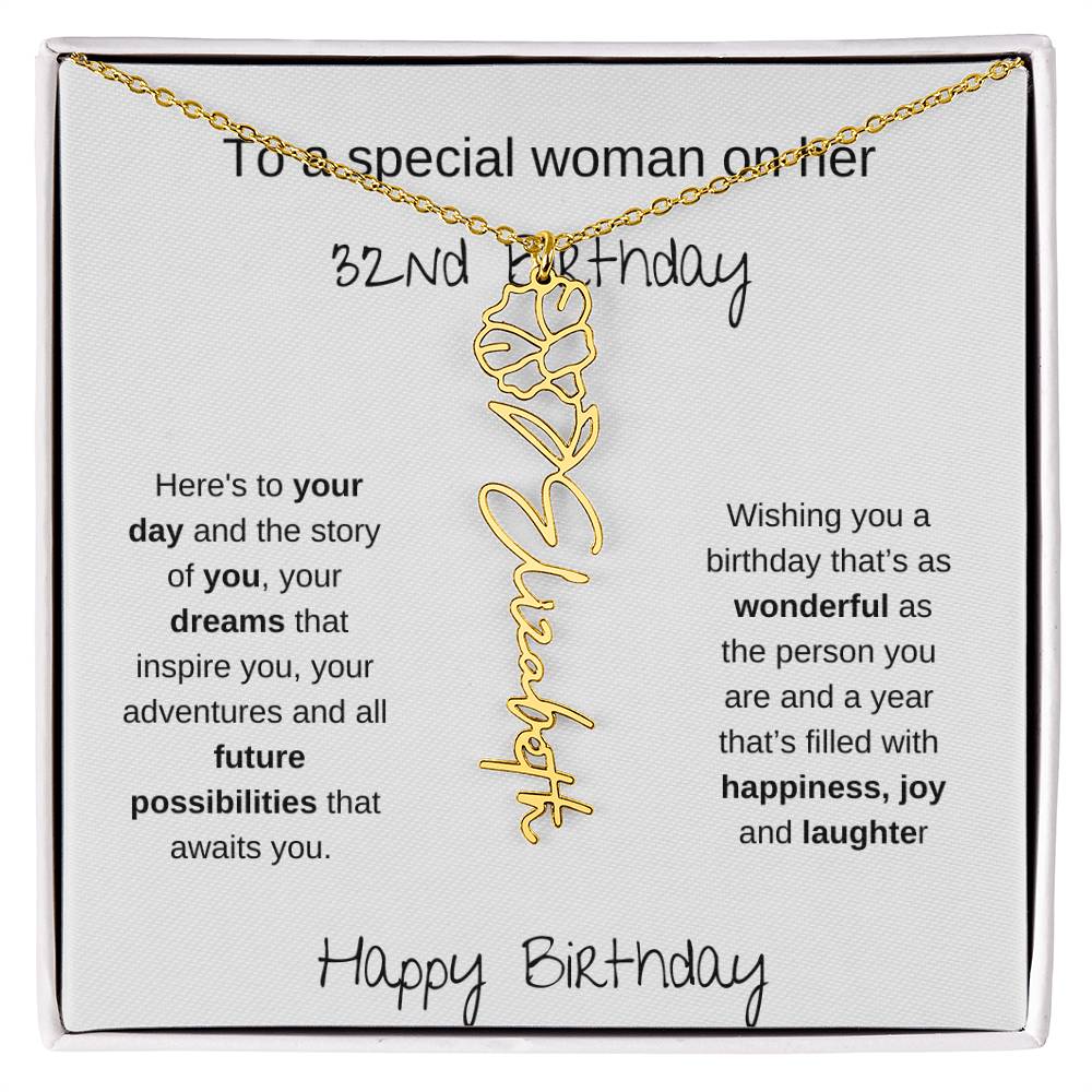 A Special Woman 32nd Birthday | Flower Name Necklace
