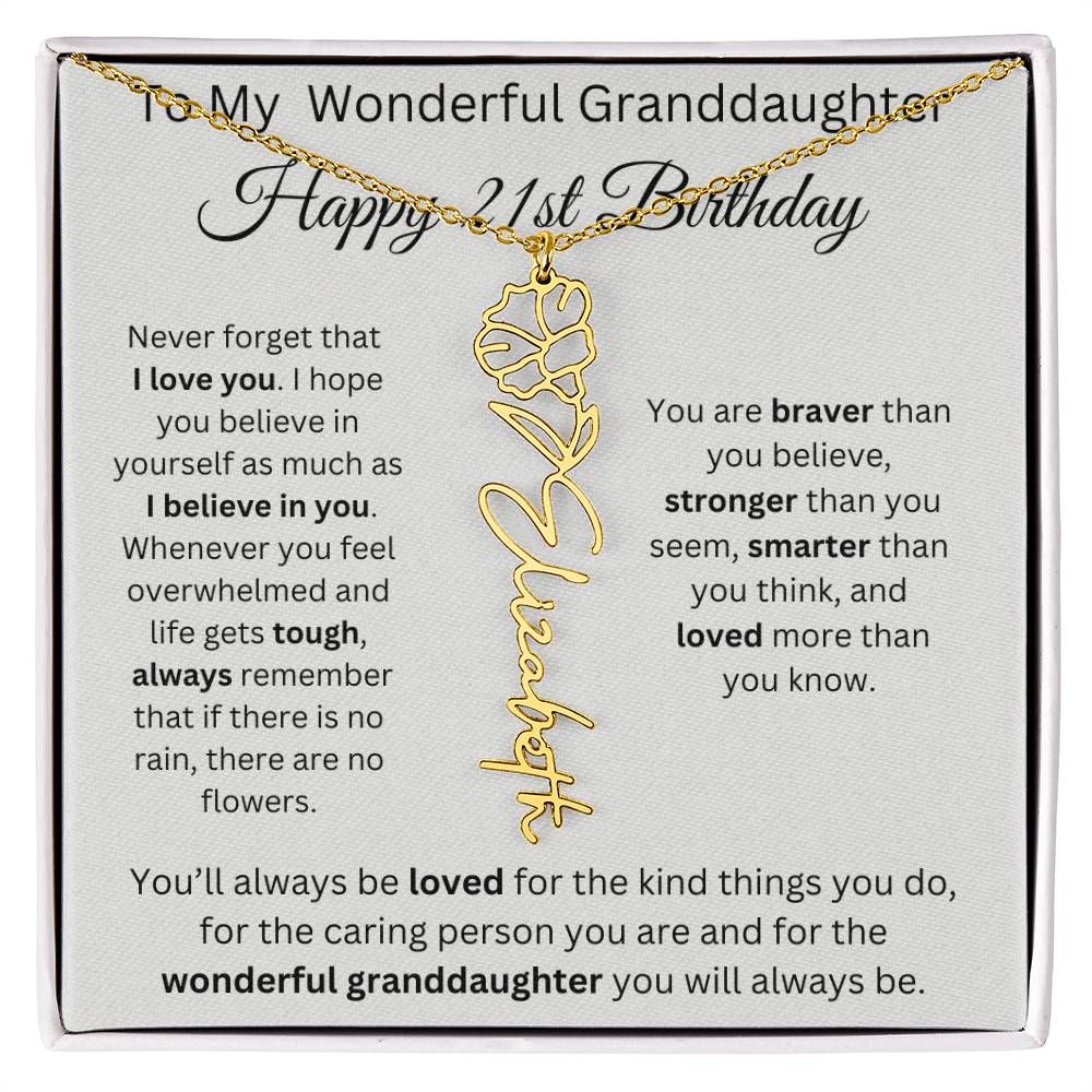To My Wonderful Granddaughter - Happy 21st Birthday - Flower Name Necklace
