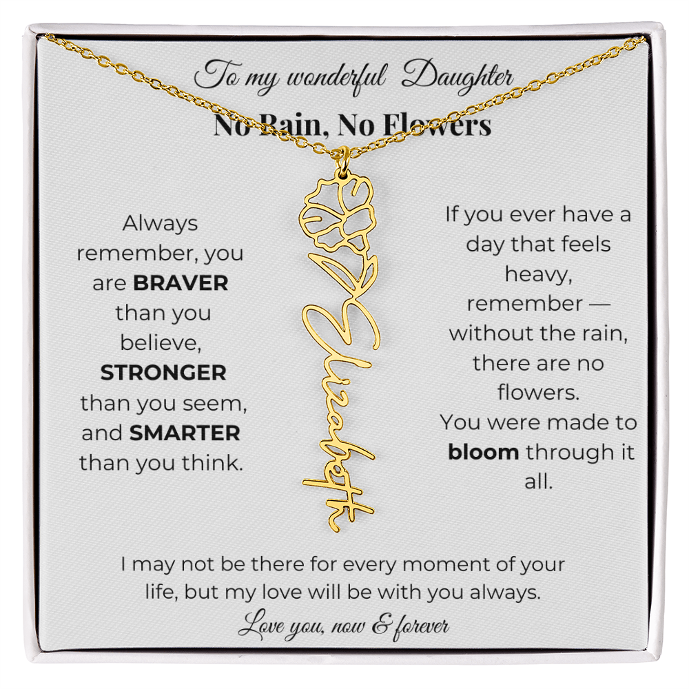 Daughter Gift Birth Flower Name Necklace with Message Card