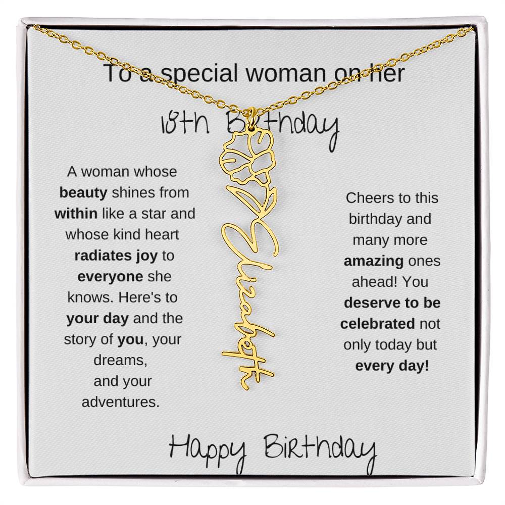 To A Special Women On Her 18th Birthday - Flower Name Necklace