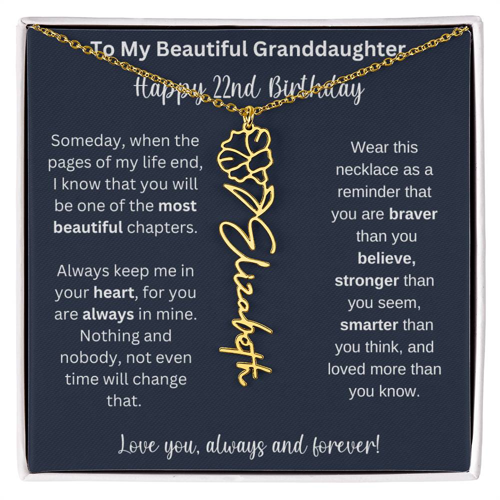 22nd Birthday Gift For Granddaughter | Personalized Birth Flower Name Necklace