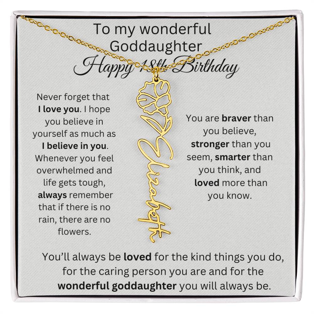 To My Wonderful Goddaughter - Happy 18th Birthday - Flower Name Necklace