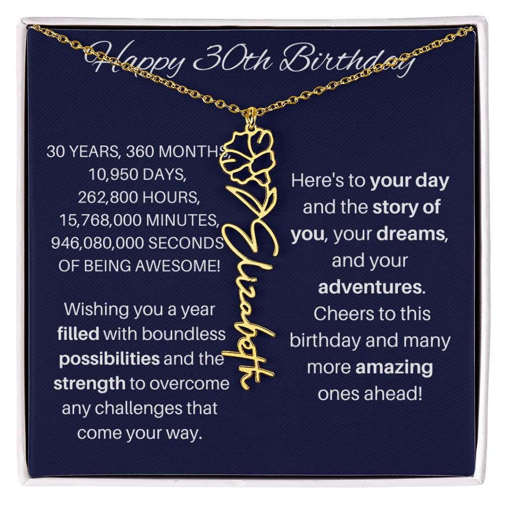 30th Birthday Birth Flower Necklace