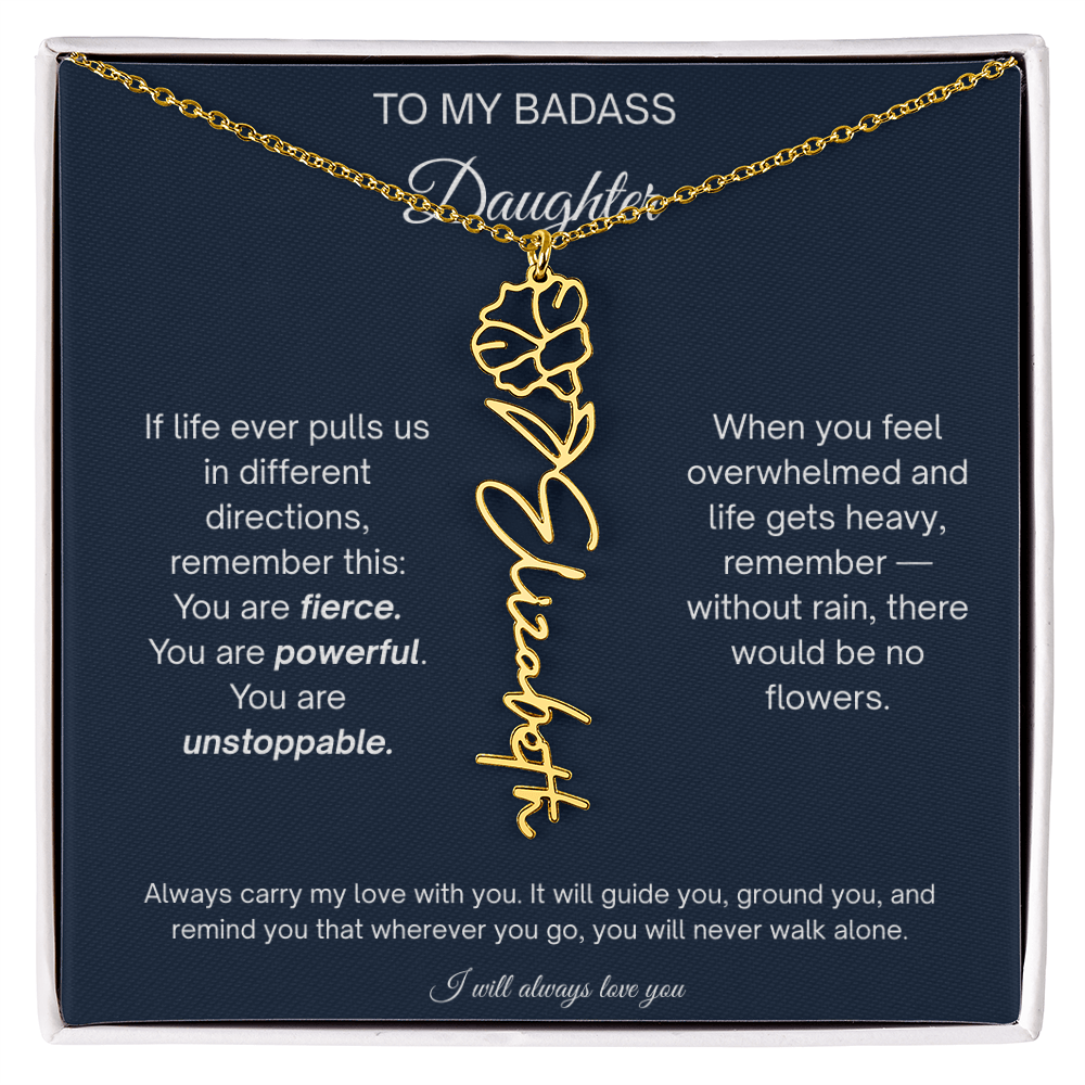 Badass Daughter Personalized Birth Flower Name Necklace